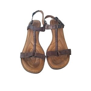 Born Gray Leather High Heel Wedge Sandals Comfort Women's Size 9